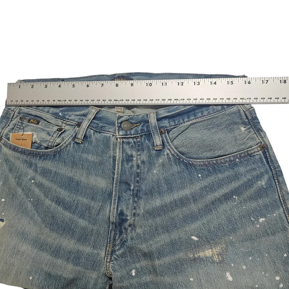 Polo Ralph Lauren Distressed Paint Splatter Ripped Denim Jeans 32x31‎ Button Fly